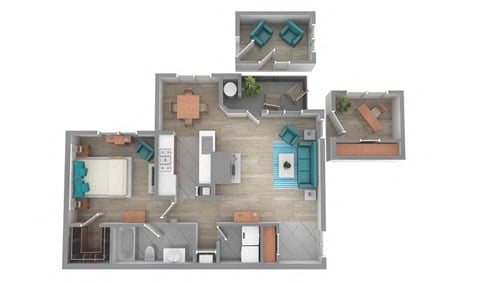 Floor plan for 1 bed, 1 bath, 974 sqft